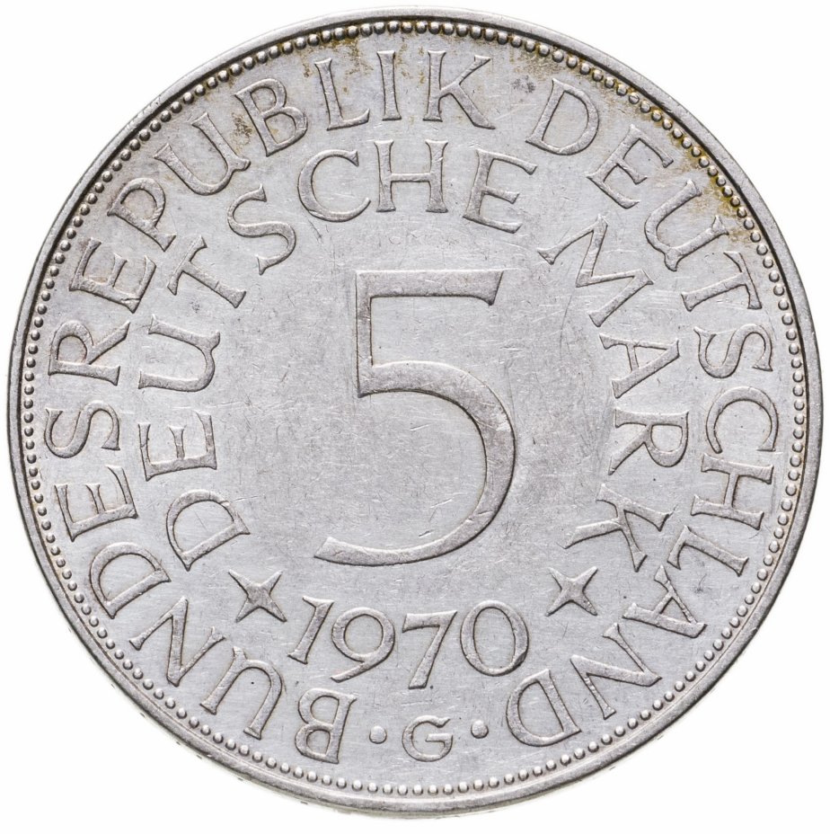 купить Германия 5 марок (mark) 1970 G  знак монетного двора: "G" - Карлсруэ