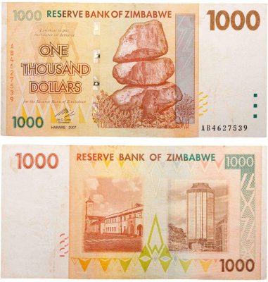 купить Зимбабве 1000 долларов 2007