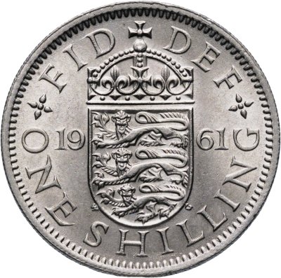 купить Великобритания 1 шиллинг (shilling) 1961 "Английский герб - 3 льва внутри коронованного щита"