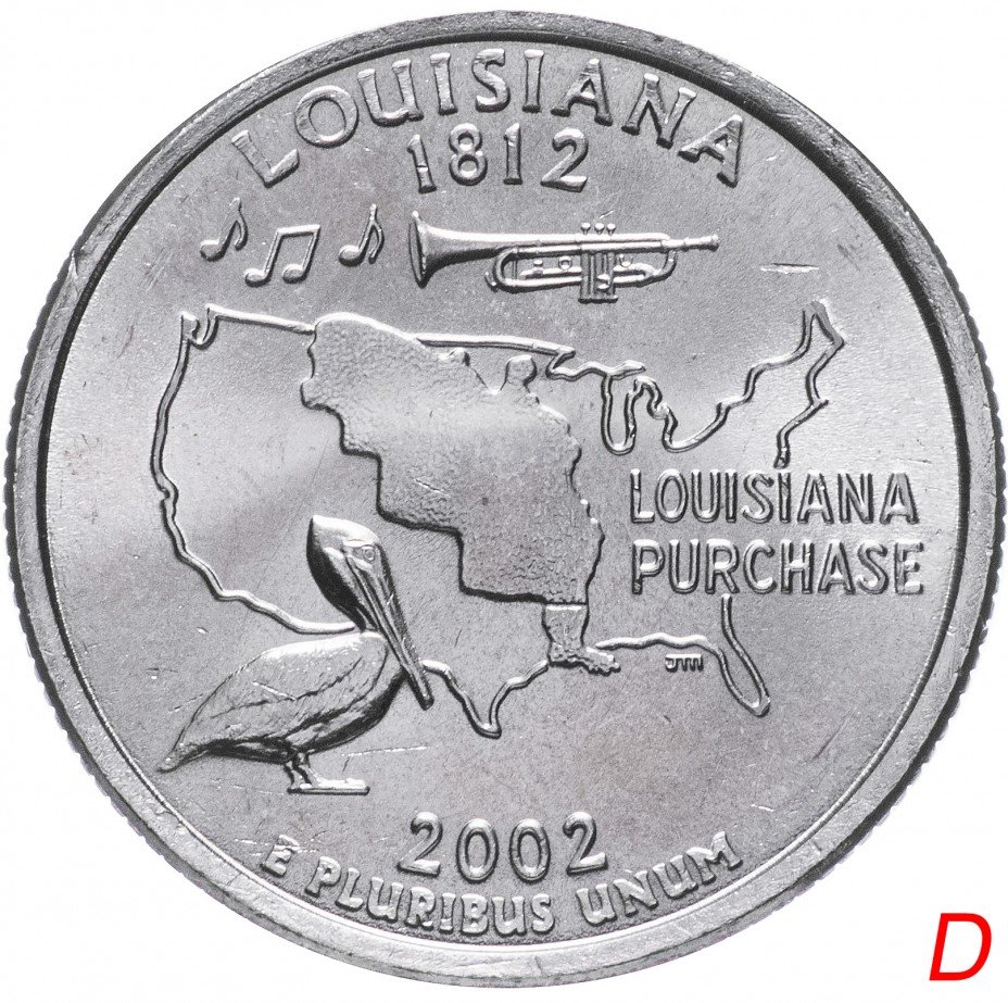 купить США 1/4 доллара (квотер, 25 центов) 2002 D "Штат Луизиана"