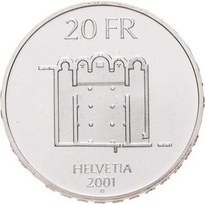 купить Швейцария 20 франков 2001 "Бенедиктинский монастырь Святого Иоанна, Мюстаир" в капсуле