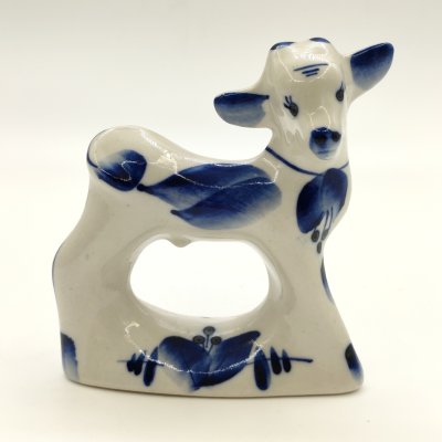 купить Статуэтка "Козленок с колокольчиком на шее", фарфор, роспись, Речицкий фарфоровый завод (Гжель), СССР, 1970-1985 гг.