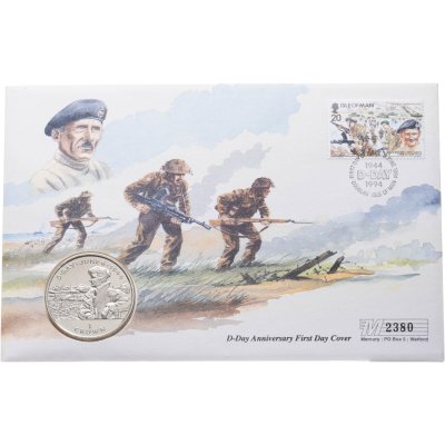 купить Остров Мэн 1 крона 1994 BUNC "50 лет высадке в Нормандии 6 июня 1944 года - Бернард Монтгомери" в буклете (конверте) с маркой