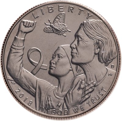 купить США 50 центов (1/2 доллара, half dollar) 2018 D осведомленность о раке молочной железы знак монетного двора: "D" - Денвер, в буклете с маркой