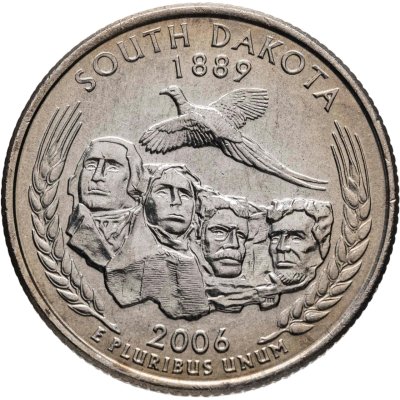 купить США 25 центов (квотер, 1/4 доллара, quarter dollar) 2006 D Квотер штата Южная Дакота знак монетного двора: "D" - Денвер