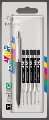 Купить Набор в блистере: Ручка гелевая "Parker Jotter Black" + 5 гелевых стержней. толщина линии М в блистере., Металлы: латунь, нержавеющая сталь, пластик, 2026 г.