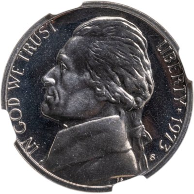 купить США 5 центов (cents) 1973 S "Jefferson Nickel (Джефферсон)" в слабе DNC PF66