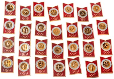 купить Подборка значков с видами спортивных соревнований на Играх XXII летней Олимпиады Москва-1980, СССР, З-д опытных и сувенирных изделий (г. Мытищи), 1980-е гг.