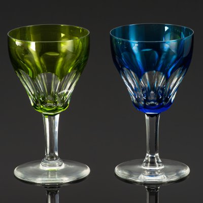 купить Набор из двух бокалов синего и зеленого оттенка, Saint Louis (?), хрусталь, нацвет, Франция, 1950-1970 гг.