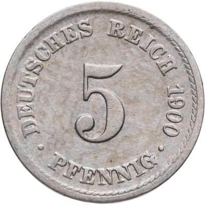 купить Германия 5 пфеннигов (pfennig) 1900 A знак монетного двора: "A" - Берлин