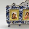 Купить Киот настольный из 3 икон, Климов, Белова, Гжель, фарфор, роспись, металл, Россия, 1990-2010 гг.