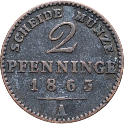 купить Германия, Пруссия 2 пфеннига 1863
