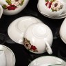 Купить Сервиз чайный на 6 персон, украшенный цветочным декором (14 предметов), фарфор, деколь, Дмитровский фарфоровый завод (ДФЗ Вербилки), СССР, 1980-1990 гг.