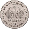 Купить Германия 2 марки 1990 "Курт Шумахер, 30 лет Федеративной Республике (1949-1979)", знак монетного двора: "G" - Карлсруэ