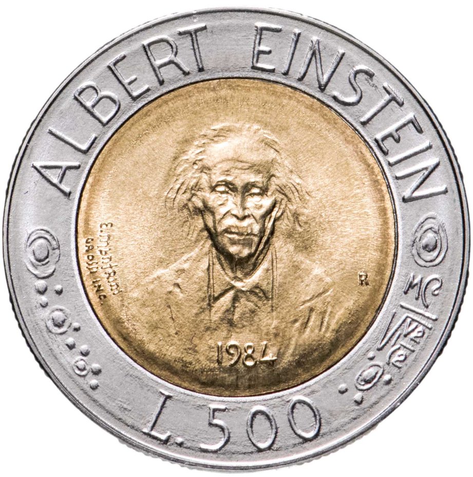Монета Сан-Марино 500 лир (lire) 1984 "Учёные" (Альберт Эйнштейн ...