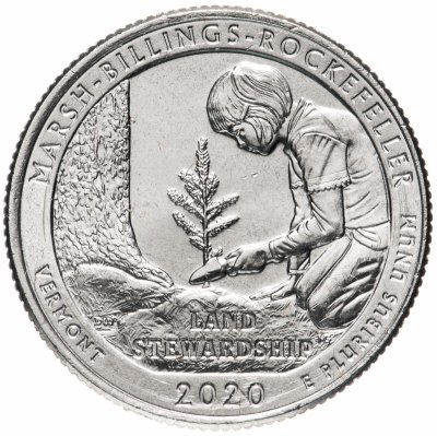 Купить США 1/4 доллара (25 центов, квотер) 2020  — "Национальный исторический парк Рокфеллера" (54-й парк)