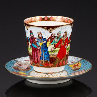 купить [Авторская] Кофейная пара "Садко", автор Лада Хуртина, фарфор, роспись, золочение, Ленинградский фарфоровый завод (ЛФЗ), Российская Федерация, 1999 г.
