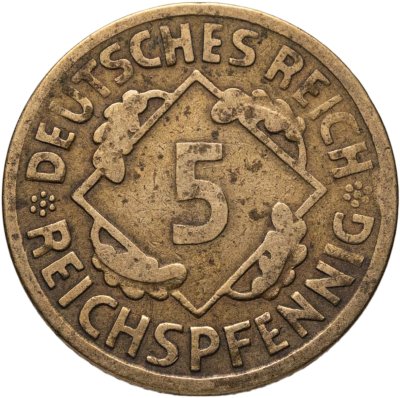 купить Германия 5 рентных пфеннигов (rentenpfennig) 1924 E знак монетного двора "E" — Мульденхюттен