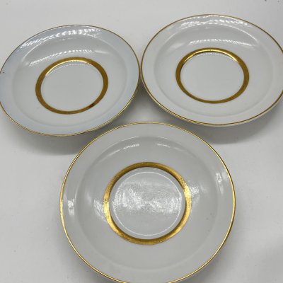купить Три блюдца с золотой каймой, фарфор, золочение, Ленинградский фарфоровый завод (ЛФЗ), СССР, 1960-1980 гг.