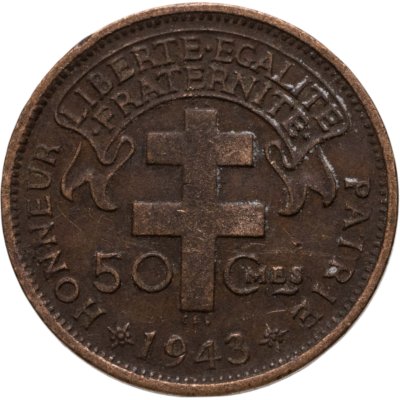 купить Французская Экваториальная Африка 50 сантимов (centimes) 1943