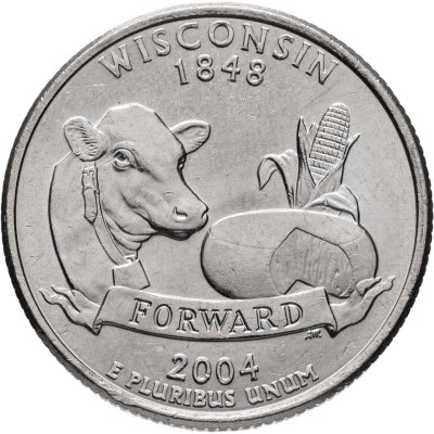 купить США 1/4 доллара (квотер, 25 центов) 2004 "Штат Висконсин", знак монетного двора "D" - Денвер