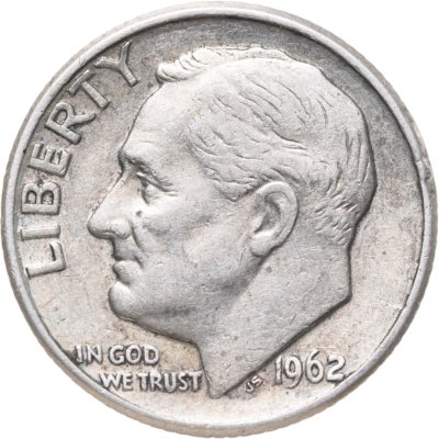 купить США 10 центов (дайм, one dime) 1962 D Silver Roosevelt Dime (Рузвельт) знак монетного двора "D" - Денвер