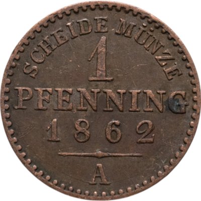 купить Пруссия 1 пфеннинг 1862 А
