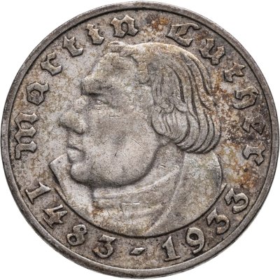 купить Германия (Третий рейх) 2 рейхсмарки (reichsmark) 1933 J 450 лет со дня рождения Мартина Лютера