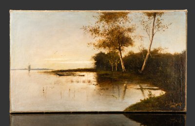 купить Картина "На берегу реки", художник Афанасий Маслов [экспертиза НИНЭ им. П.М. Третьякова, эксперт А.Б. Дергачева], холст, масло, Российская империя, 1887 г.