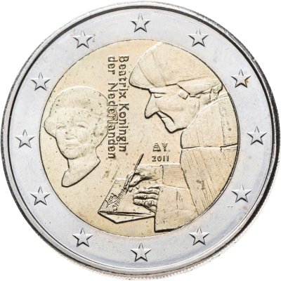 купить Нидерланды 2 евро (euro) 2011 500 лет со дня издания книги «Похвала Глупости» Эразма Роттердамского