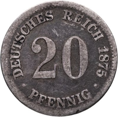 купить Германия 20 пфеннигов (pfennig) 1875, знак монетного двора: "D" - Мюнхен