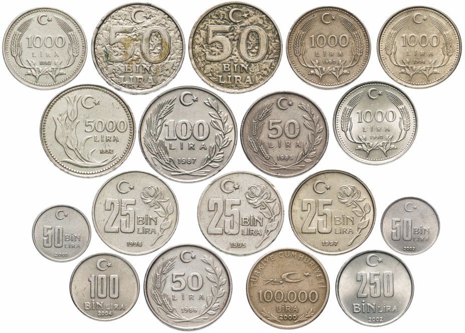купить Турция набор из 18 монет 1985-2004