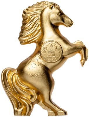 купить Монголия 1000 тугриков 2026 "Год лошади позолота", в футляре с сертификатом