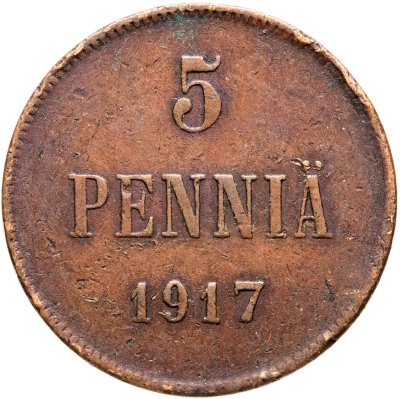 купить 5 пенни (pennia) 1917 с гербовым орлом, Российская Финляндия