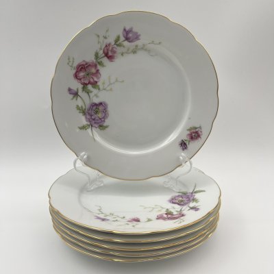купить Набор из 6-ти десертных тарелок с цветочным декором, "Gebrüder Benedikt", фарфор, деколь, золочение, Чехословакия, 1960-1990 гг.