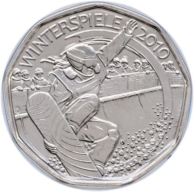 купить Австрия 5 евро (euro) 2010 XXI Зимние Олимпийские игры в Ванкувере - сноуборд, в буклете