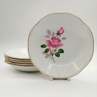 купить Набор из 6-ти тарелок "Роза" из сервиза "Chenonceaux", Gien, фаянс, деколь, золочение, Франция, 1950-1960 гг.