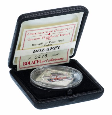 купить Палау 1 доллар 2010 "Великие победы Феррари - Фернандо Алонсо", в футляре с сертификатом