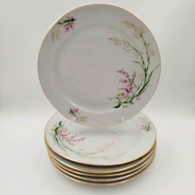 купить Набор обеденных тарелок с цветочным декором на 6 персон, фарфор, деколь, золочение, Bareuther & Co., Bavaria, Германия, 1931-1945 гг.