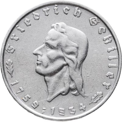 купить Германия, Третий рейх 2 рейхсмарки (reichsmark) 1934 "175 лет со дня рождения Фридриха Шиллера"