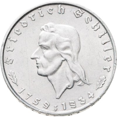 купить Германия, Третий рейх 2 рейхсмарки (reichsmark) 1934 "175 лет со дня рождения Фридриха Шиллера"