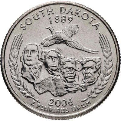 купить США 25 центов (квотер, 1/4 доллара, quarter dollar) 2006 P Квотер штата Южная Дакота знак монетного двора: "P" - Филадельфия