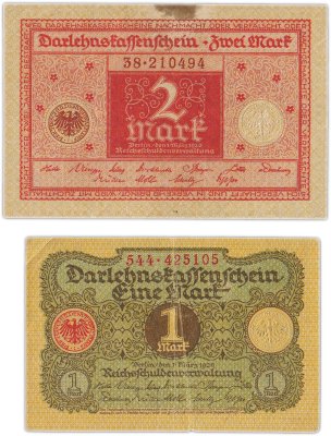 купить Германия набор из 2 банкнот 1, 2 марки 1920