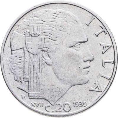 купить Италия 20 чентезимо (centesimi) 1939 Не магнетик, ребристый гурт 1939 - XVII
