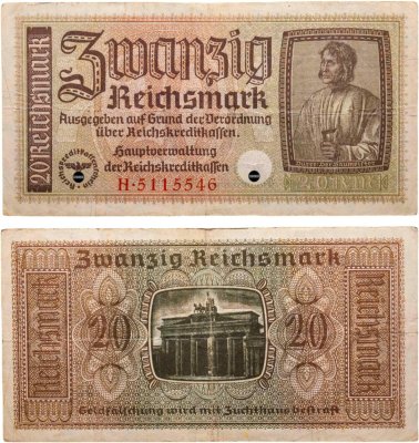купить Германия 20 рейхсмарок 1940-1945 Немецкие оккупационные территории