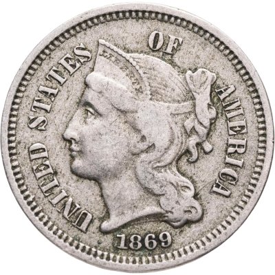 купить США 3 цента (cents) 1869 "Three Cent Nickel"