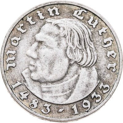 купить Германия (Третий рейх) 2 рейхсмарки (reichsmark) 1933 А "450 лет со дня рождения Мартина Лютера"