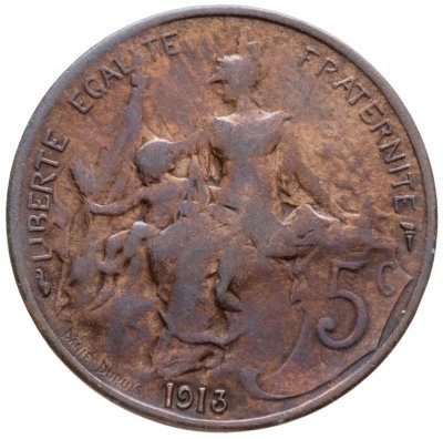 купить Франция 5 сантимов (centimes) 1913