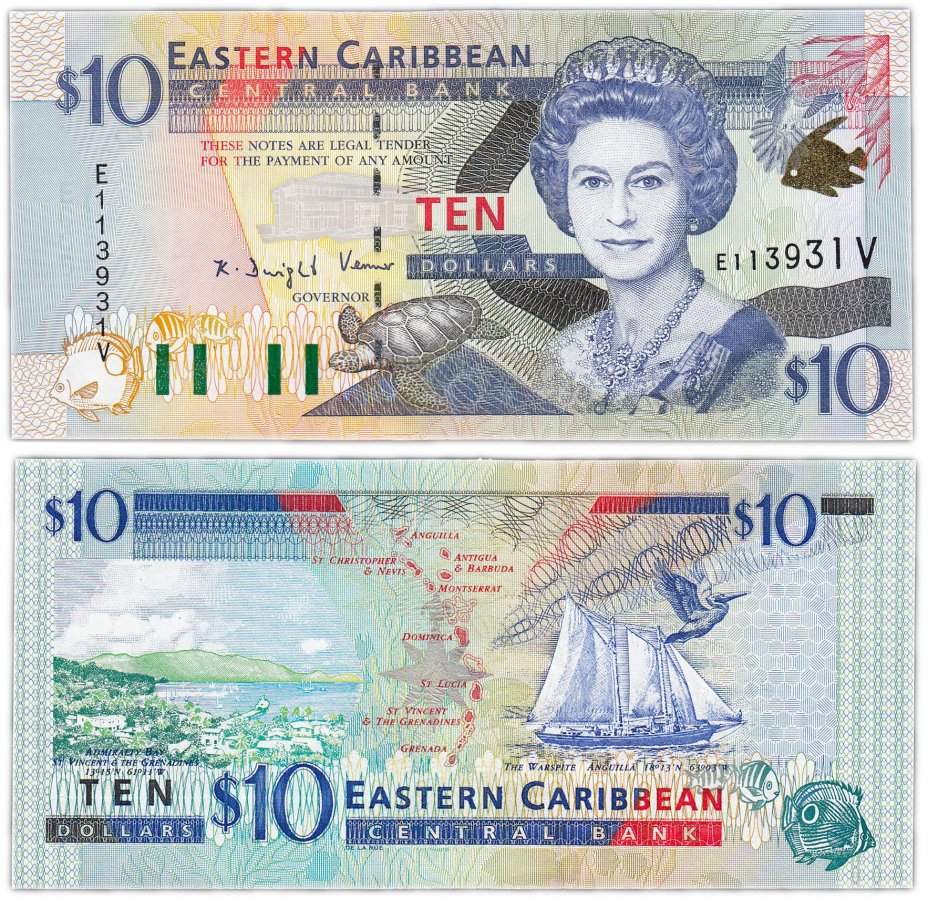 купить Восточные Карибы 10 долларов 2000 (Pick 38v) St.Vincent