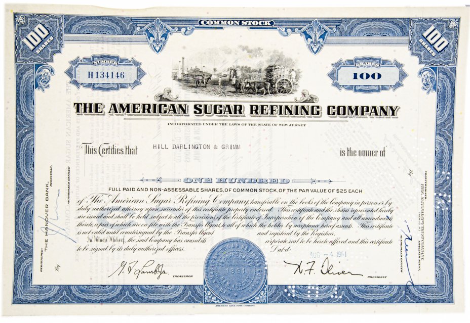 купить Акция США THE AMERICAN SUGAR REFINING COMPANY (New Jersey) 1959- 1961 гг.